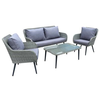 China Modern+ Garden Wood Like Leg Rattan Chair Table Rattan Set Painted Leg Garden Patio Sofa Set 4PC Premium Modern Design for sale