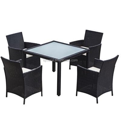 China 5 Piece Modern Outdoor Dining Set Rattan Cheap Dining Set Armrest Furniture Set for sale