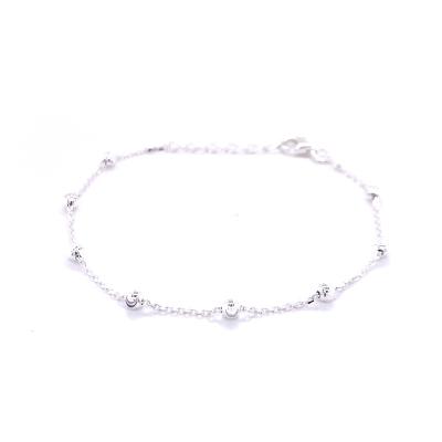 China FASHIONABLE Sterling Silver Cable With Bead Anklet 3mm Moon Cut Plated Platinum Anti Tarnish for sale