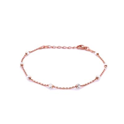 China FASHIONABLE Sterling Silver Cable With Bead Anklet 3mm Moon Cut Rose Gold +Platinum Anti Tarnish Plated for sale