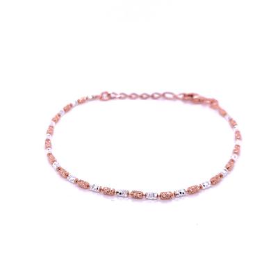 China TRENDY Sterling Silver Bead Anklet Diamond Cut 1.9mm Two-tone Silver+Rose Gold Anti-Tarnish Plated for sale