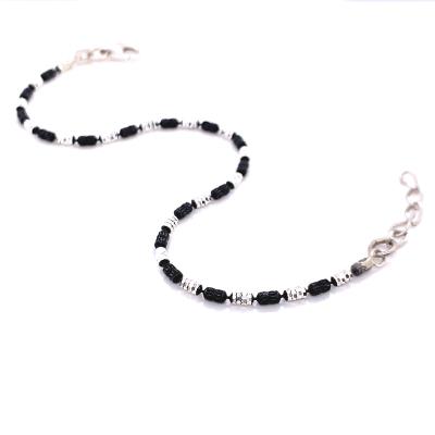 China Sterling Silver Bead Anklet FASHIONABLE Diamond Cut 1.9mm Silver+Ruthenium Two Tone Anti-Tarnish Plated E-coat for sale