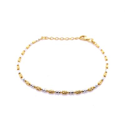 China Sterling Silver Bead Anklet FASHIONABLE Diamond Cut 1.9mm Two Tone Anti-Tarnish Silver+Gold Plated for sale