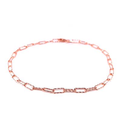 China Sterling Silver Rolo Anklet FASHIONABLE Diamond cut 0.7mm Rose Gold Anti-Tarnish Plated for sale