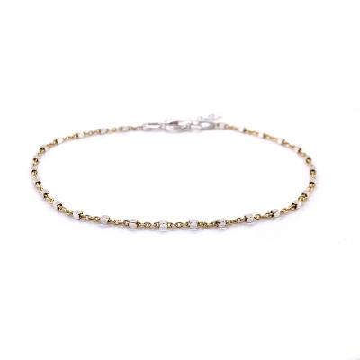 China FASHIONABLE Sterling Silver 0.4 Two Tone Cable+Bead Anklet Diamond Cut Silver+Gold Anti Tarnish Plated for sale