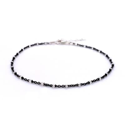 China FASHIONABLE Sterling Silver 0.4 Two Tone Diamond Cut Ruthenium Cable+Bead Anklet Chain Silver+Black Anti Tarnish Plated for sale