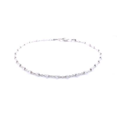 China FASHIONABLE Sterling Silver 0.4 Cable+Bead Diamond Cut Platinum Silver Plated Anklets Plated for sale