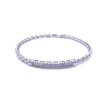 China Sterling Silver Weaved Elegant Bangle With Zircon Setting Jewelry Bracelet High Quality Luxury Italian 925 Silver for sale