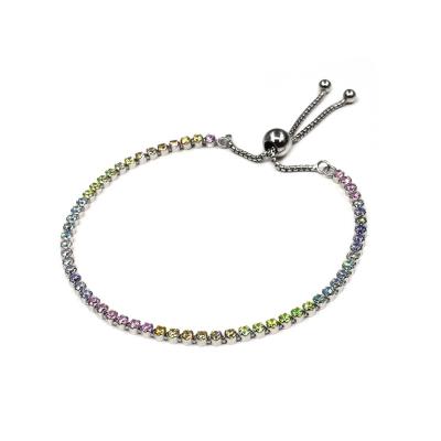 China Wholesale Classic Zircon Rhodium Adjustable Bracelet Sterling Silver Rainbow Tennis Sliding Silicone Bead for sale