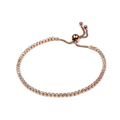 China Classic White Rose Gold CZ Zirconia Sterling Silver Tennis Sliding Bracelet Bracelet with Adjustable Silicone Bead for sale