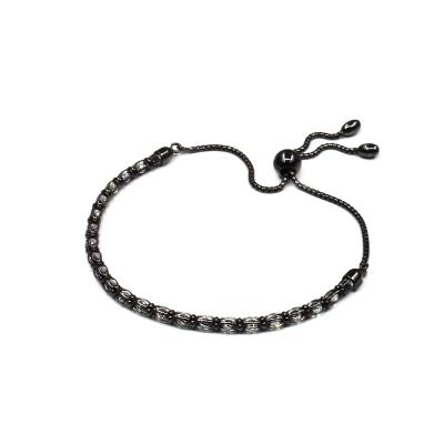 China Classic Sterling Silver Sliding Bracelet White Zircon With Adjustable Silicone Bead Black Rhodium Plated for sale