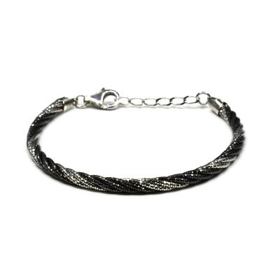 China Sterling Silver Omega Bracelet Trendy Diamond Cut Black And White Rhodium Luxury Ruthenium for sale