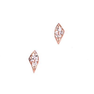 China FASHIONABLE Sterling Silver Stud Earrings Elegant Leaf Shaped Diamond Cut Rose Gold Plated for sale