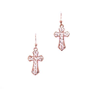 China Sterling Silver Earrings Cross Fish Hook CLASSIC Diamond Cut Gift Rose Gold Plated for sale