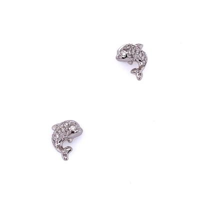 China Cute Sterling Silver Dolphin Earrings Cubic Zirconia for sale