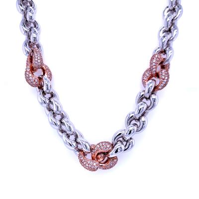 China Sterling Silver Luxury Hollow Necklace with Rhodium Rose Gold Plated Vermeil Zircon 45cm for sale