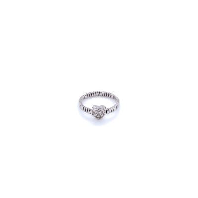 China Beautiful Sterling Silver Ring Tube Gas Pattern Heart Shape White Zircon Rhodium Plated for sale