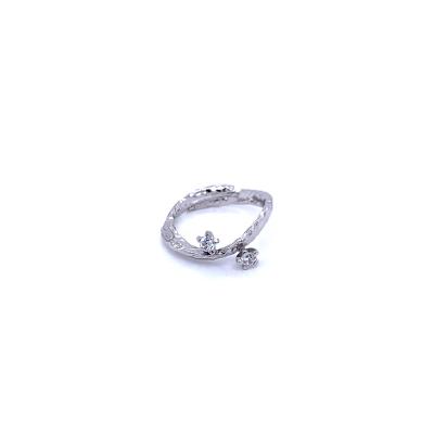 China Sterling Silver Ring Hammered Pattern TRENDY with Zircon Open Leg Adjustable Size Rhodium Plated for sale