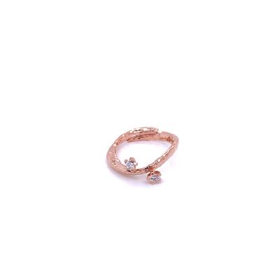 China Sterling Silver Ring Hammered Pattern TRENDY with Open Leg Rose Gold Plated Zircon Adjustable Size for sale