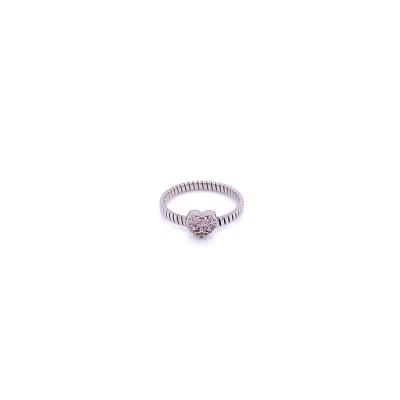 China Beautiful Sterling Silver Ring Tube Gas Pattern Heart Shape Pink Zircon Platinum Plated for sale