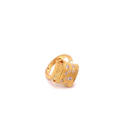 China Cute Sterling Silver Folded Ring Hammered Style With Zircon Open Leg Adjustable Size Gold Plated for sale