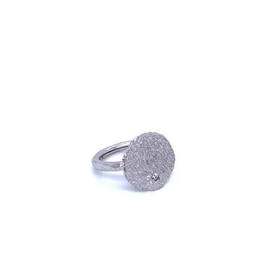 China CLASSIC Sterling Silver Ring Hammered Pattern Flat Surface With Zircon Open Leg Adjustable Size Rhodium Plated for sale