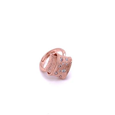 China Cute Sterling Silver Folded Ring Hammered Style with Zircon Adjustable Size Open Leg Rose Gold Plated for sale