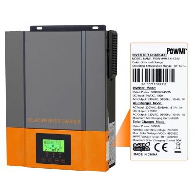 China 3KW 24V Grid Tie Solar Power System Solar Home System For Single Phase Hybrid Inverter Solar Battery Built In 80A MPPT PV 450V Solar Hybrid Inverter for sale