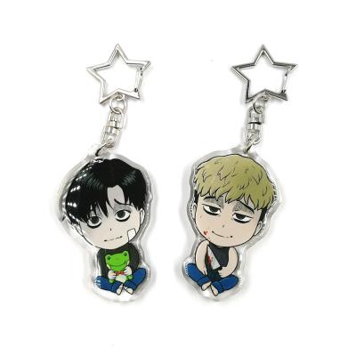 China Custom laser cut logo clear printed epoxy acrylic charm keychain anime for comics fans gifts à venda