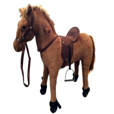 China Ride On Toy Factory Wholesale Plush Riding Brown Horse Plush Mechanical Walking Horse for sale