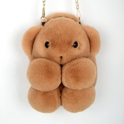 China Wholesale cute rabbit fur bear polyester plush crossboy bag for ladies fashion fuzzy faux fur shoulder bag for girls for sale