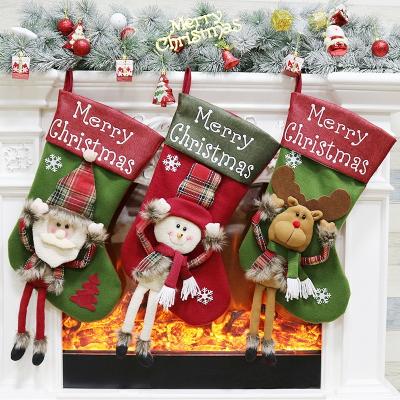 China Hot Selling Plush And Fabric Hanging Christmas Jars Gift Bag Fashion Merry Christmas New Christmas Stockings for sale