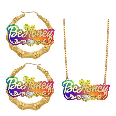 China Custom Cute Cartoons Bamboo Rainbow Name Personality Gift Christmas Jewelry Fashion Earrings Acrylic Resin for sale