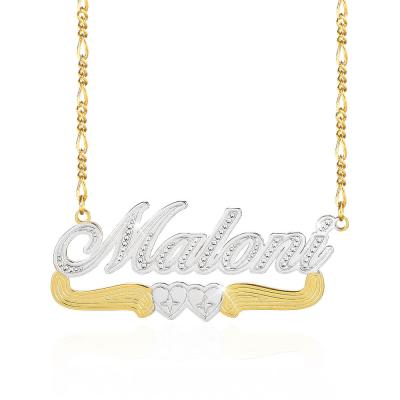 China TRENDY Custom Christmas Jewelry Two Tone Two Heart Custom Gold Plated Name Necklace Gift for your famlily for sale