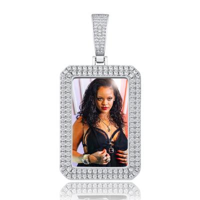 China Custom Hiphop Hiphop Hip Hop Picture Diamond Necklace Pendants Photo Frame Square Photo Frame For Men for sale