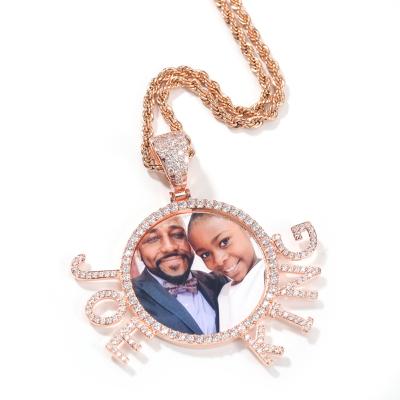 China Creative Copper Pendant Necklace Hiphop Alphabet Picture Frame Custom Tooled Zircon Jewelrys for sale