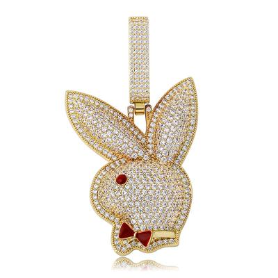 China Hiphop INS Iced Out Jewelry Mens Red Eyed Cute Rabbit Pendant Necklaces Gold Plated Jewelry for sale