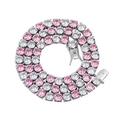 China Ice INS Style Hot Gold Plated Tennis Ladies Chain Pink And White Zircon Chain for sale