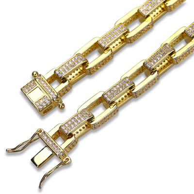 China 2021 Men's Box Chain Buckle Hip Hop18k Gold Necklace Micro Jewelry Ice Inlaid Jewelry for sale