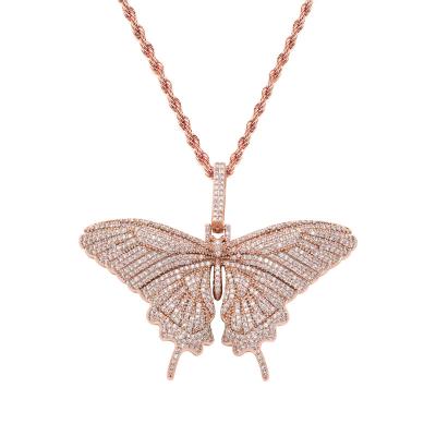 China Hiphop Zircon Tennis Pendant Hip Hop Chain Couple Necklace Accessories Pink Butterfly Pendant for sale