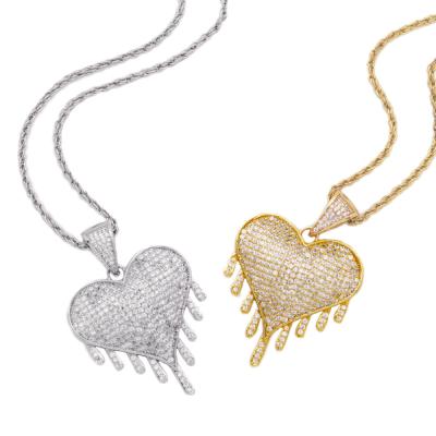 China Hiphop Stats Zircon Jewelry Pendant Water Drops Lava Pendant Heart Shaped Necklace for sale