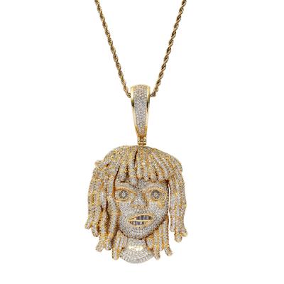 China Hiphop Hip Hop Zirconium Character Design Pendant Silver And Gold Plated Zircon Necklace Pendant for sale