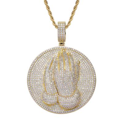 China Praying Religious Zircon Hiphop Hip Hop Design Pendant Hands Jewelry Pendant Necklace for sale