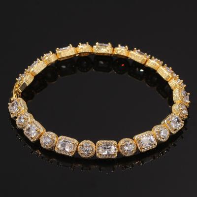 China Hip hop men's bracelet zircon charm chain bracelet Hiphop gold plating square tennis bracelet for sale