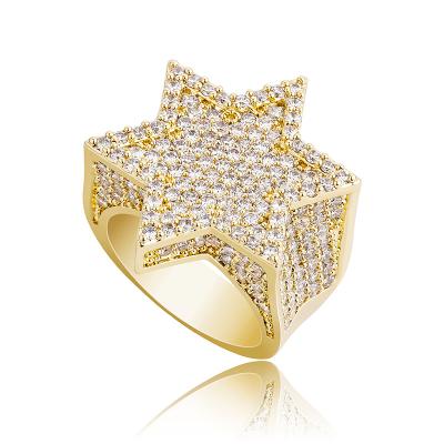 China Exquisite appearance hip hop gold zircon ring hexagram design ring gold jewelry ring for sale