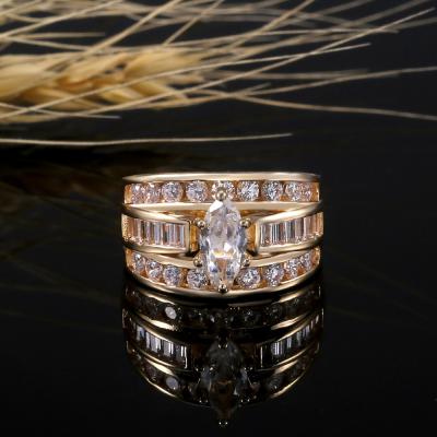 China Exquisite Iced Out Ring Bling Cubic Zirconia Big Ring Gold Copper Plated Jewelry for sale