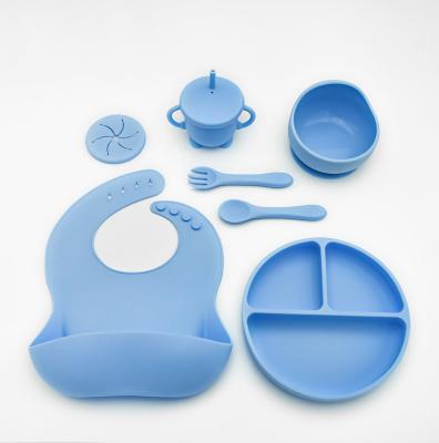 China New Custom Bpa Free Safe Silicone Minimalist Food Grade Baby Tableware Feeding Food Feeding Set Box Waterproof Bib Bowl And Spoon for sale