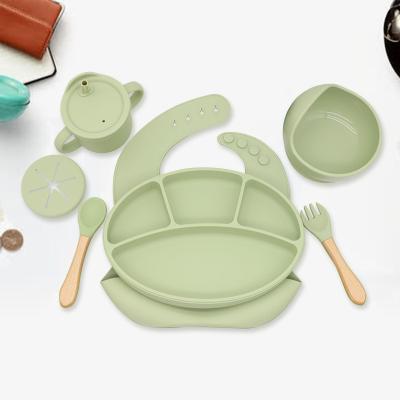 China Wholesale Minimalist Utensils Baby Food Storage Container Silicone Feeding Tableware Sets Suction Bowl With Spoon Bib for sale