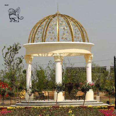 Китай White Stone Marble Garden Gazebo Large Luxury Round Pavilion Golden Metal Dome Park Villa Decorative Outdoor продается