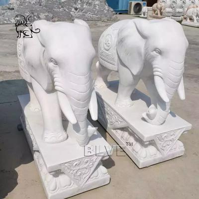 Китай Marble Elephant Statue White Stone Garden Sculpture Life Size Animal Decor Outdoor Handcarved продается